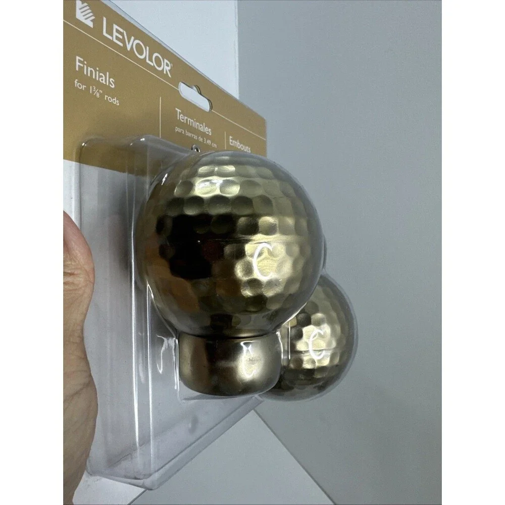Levolor Hammered Ball Curtain Rod Finials for 1 3/8 in. Set of 2 Brushed Brass
